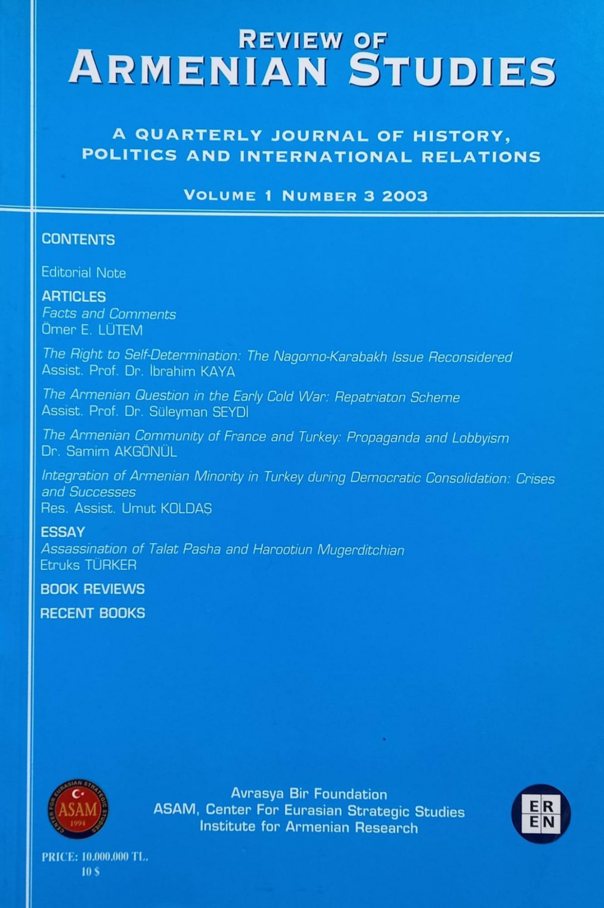 Review of Armenian Studies Volume 1 Number 3 2003