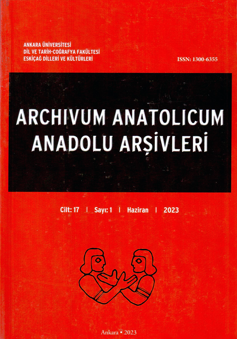 Archivum Anatolicum / Anadolu Arşivleri 17/1 - 2023 Archivum Anatolicum / Anadolu Arşivleri 17/1 - 2023