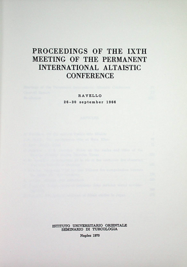 Proceedings of the 9th meeting of the Permanent International Altaistic Conference Proceedings of the 9th meeting of the Permanent International Altaistic Conference